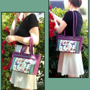 Sigalane modèle Chloé-sac 2 en 1-porté main ou épaule-rectangulaire- sac colibri-sac violet et vert oiseau