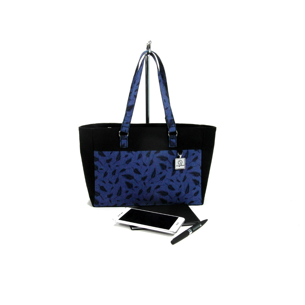 sigalane sac lorene en jean motifs plumes et noir