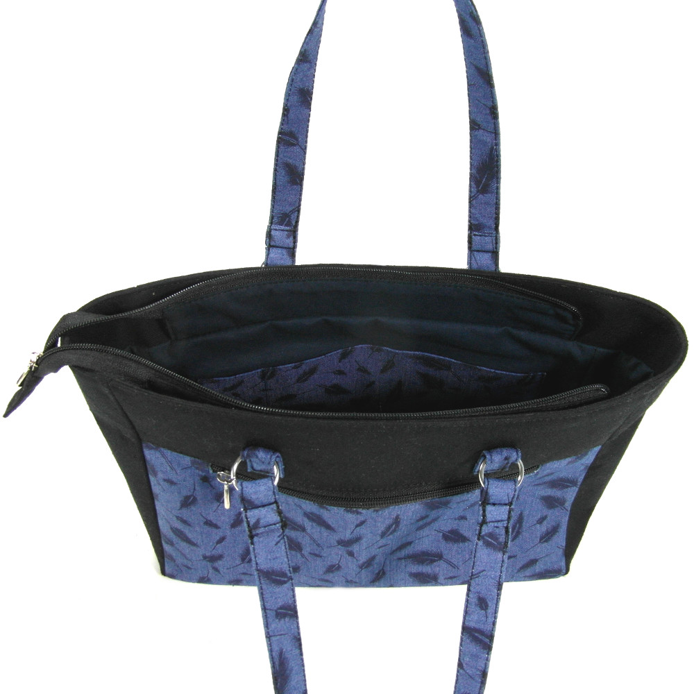 Sac en jean motifs plumes et uni noir – Image 4