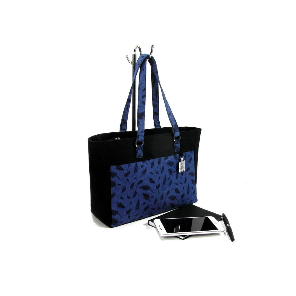 sigalane sac en jean motifs plumes et noir