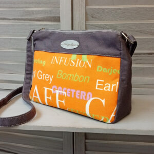 Sac écritures,orange et uni gris à bandoulière