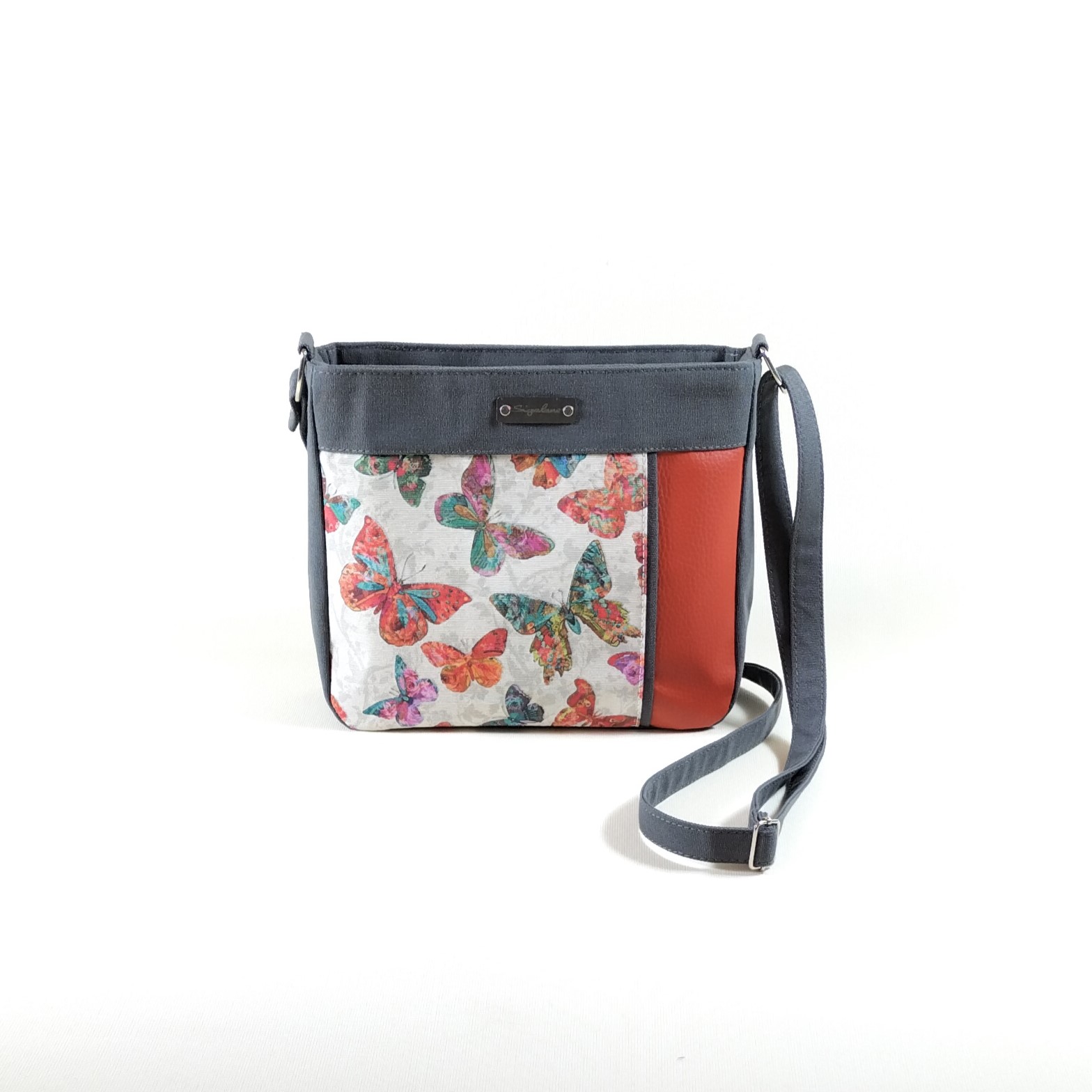 Sac papillons multicolores avec bande orange devant et uni gris – Image 6