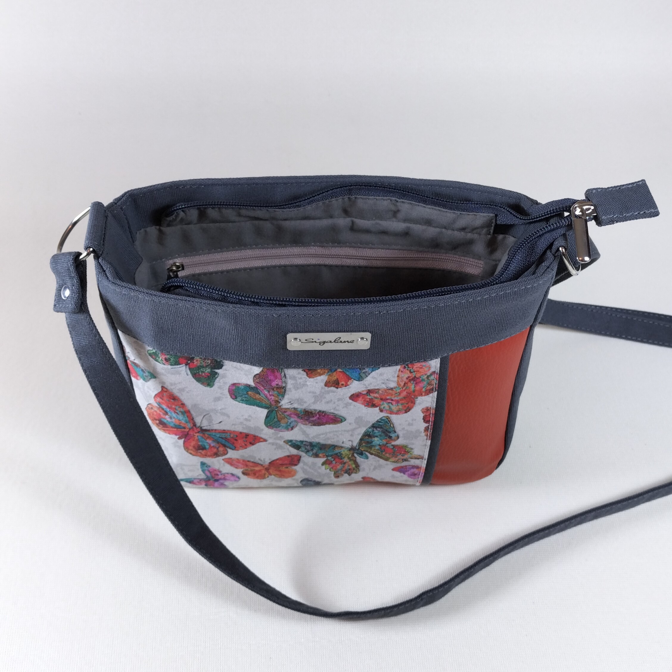 Sac papillons multicolores avec bande orange devant et uni gris – Image 8