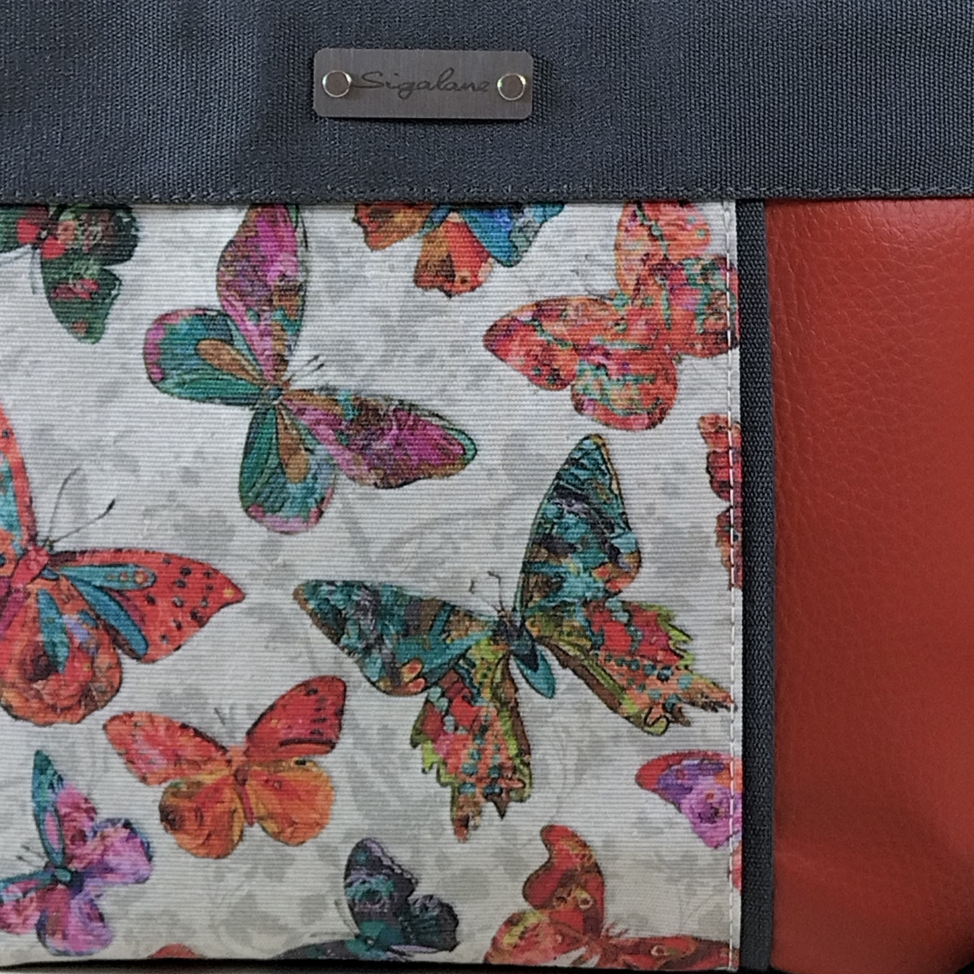 Sac papillons multicolores avec bande orange devant et uni gris – Image 9