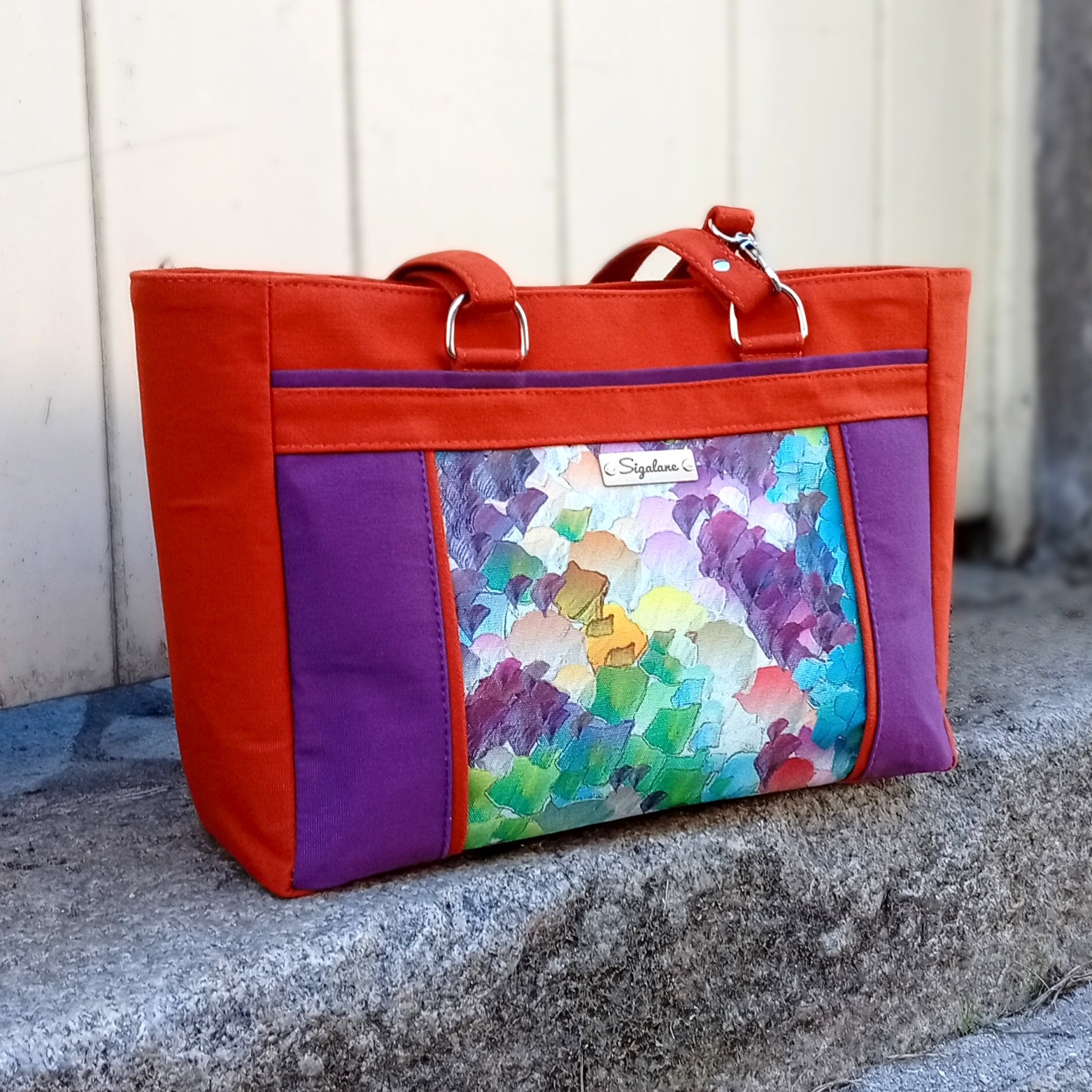 sigalane-sac-Chloe-tissu-abstrait-violet-et-uni-orange