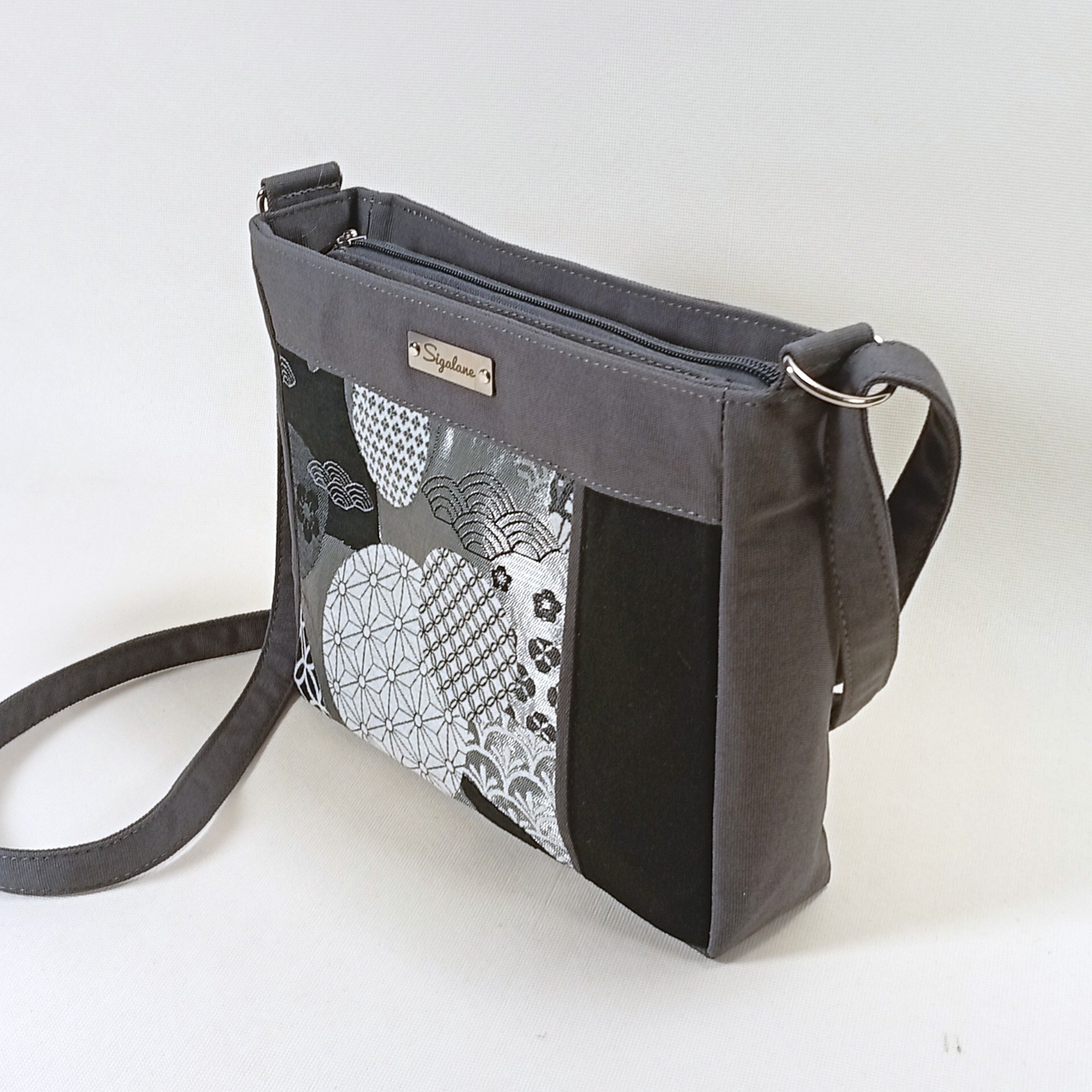 Sac "Dona" motifs japonais, noir et uni gris – Image 3