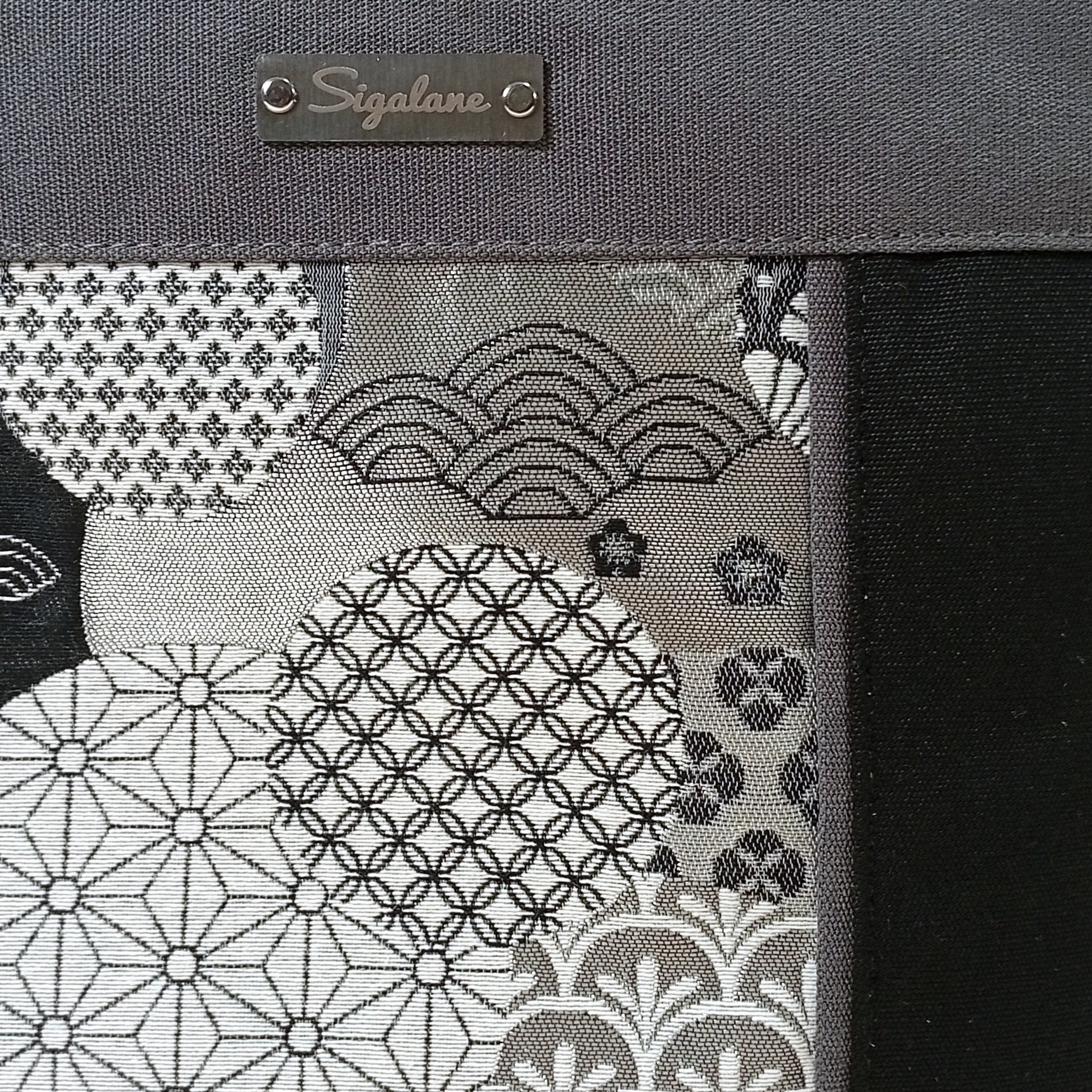 Sac "Dona" motifs japonais, noir et uni gris – Image 7