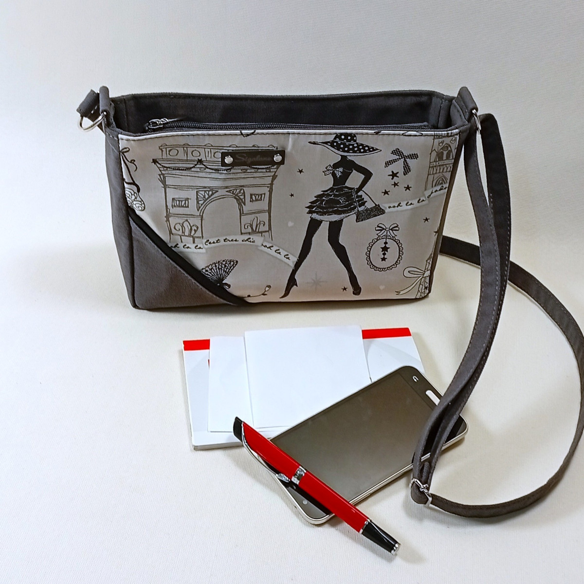 Sac Emma petite robe noire et uni gris – Image 2